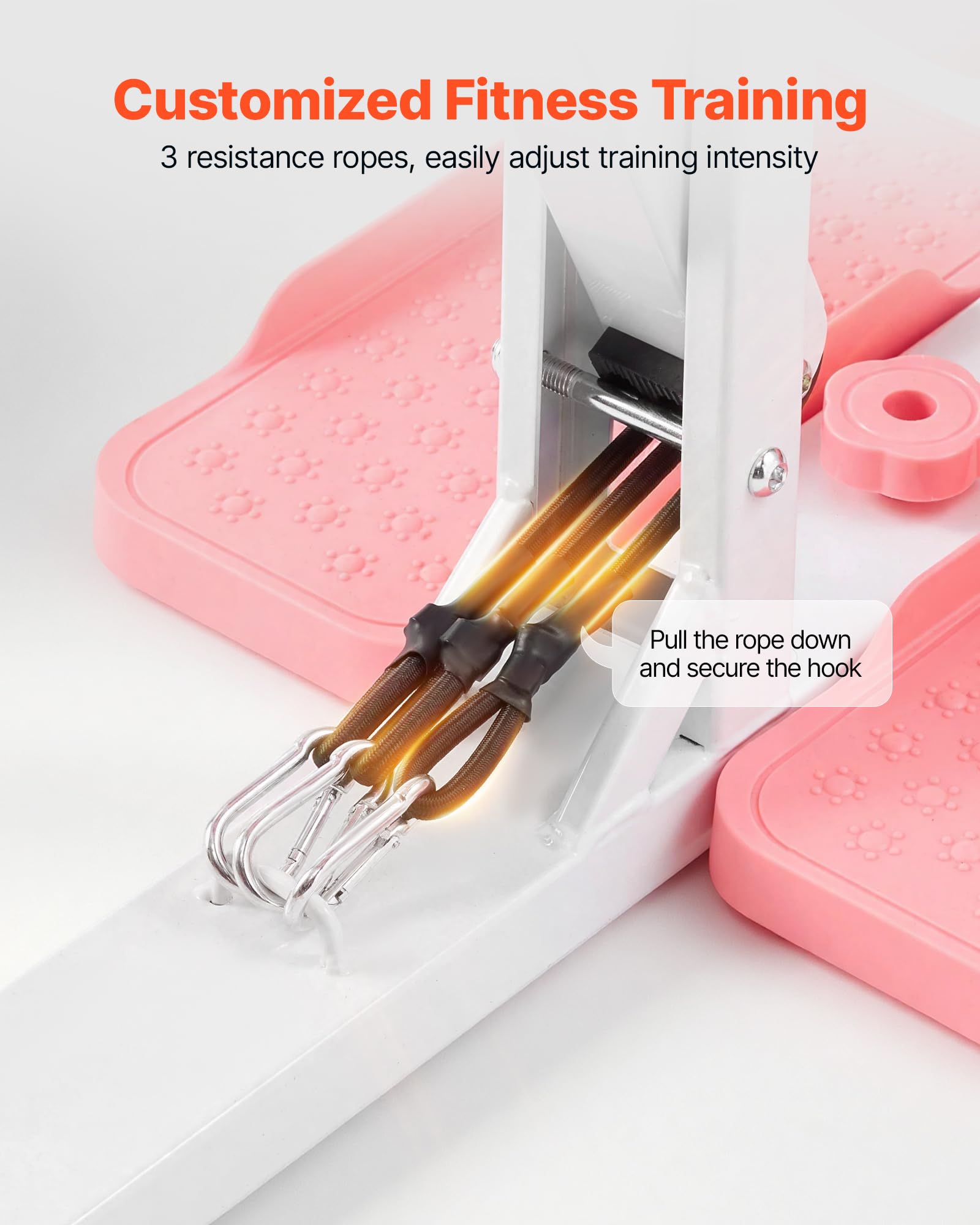 VEVOR Macchina per Squat Profondi Carico 136 kg Fitness Allenamento Casa, Allenatore per Glutei Regolabile con 3 Bande Elastiche Attrezzatura Pieghevole per Core da Palestra Domestica, Rosa e Bianco