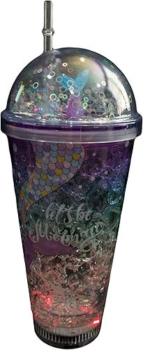 Miniatura 8 de Taza con luz LED de sirena con pajita, vaso de 16 onzas con luces, tapa y pajita, vasos de bombilla LED para bebidas con pajita, fiesta brillante,