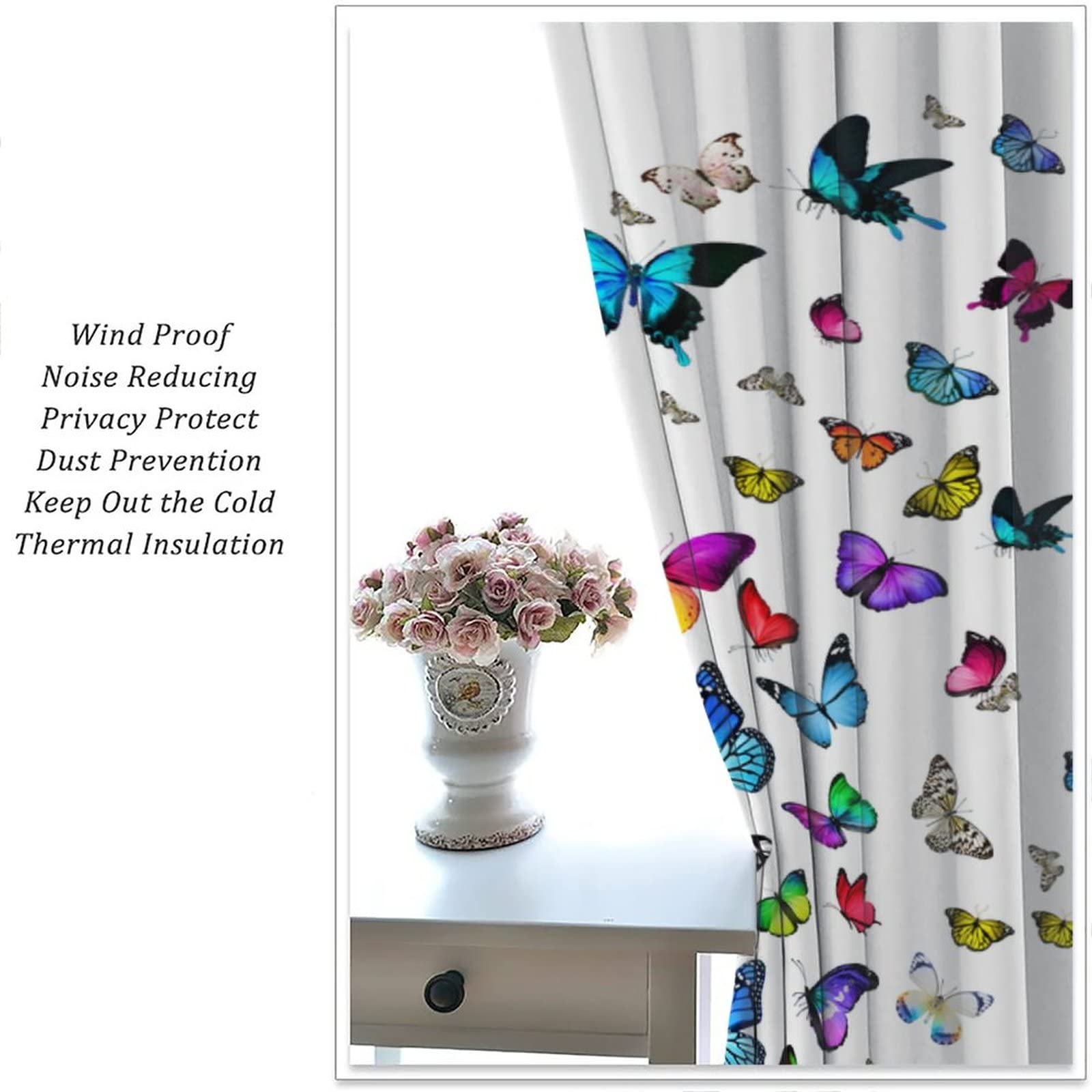 Produktbild von 3D-Verdunkelungsvorhänge Mit Schmetterlingen, Für Kinderzimmer, Wärmeisoliert, Ösenvorhänge Mit Fantasiefeder-Druck, 2 Paneele, 58,5 X 137 Cm (B X H