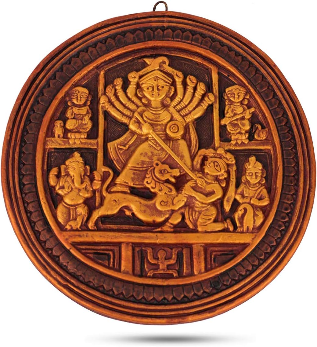 Rare Planet Durga Ma Round Terracotta Goddess Durga Devi Idol/Terracotta MATA Durga Murty Showpiece/Gift for Office & Home Decor