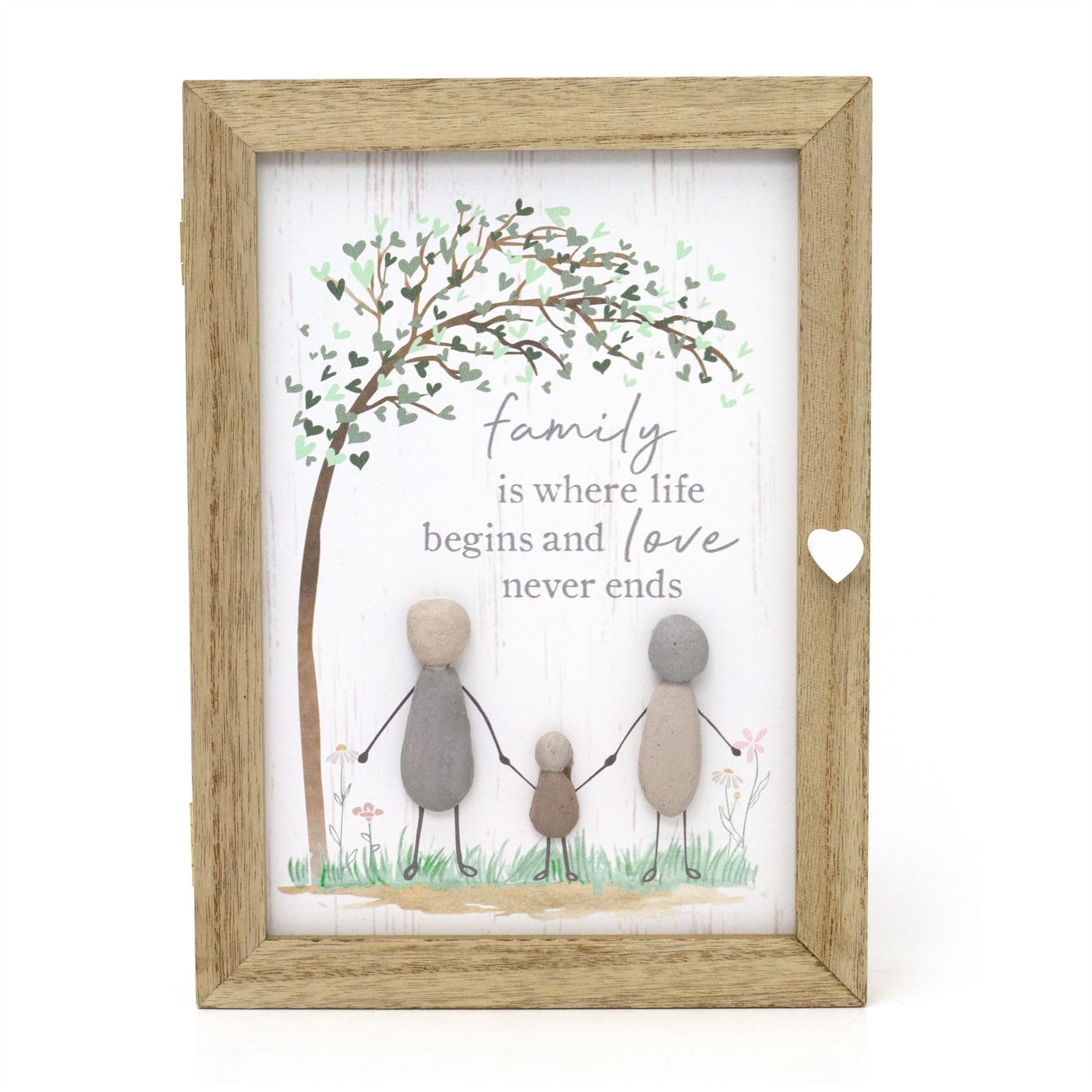 Pebble Family Key Box - Armario de madera para llaves de árbol genealógico Shabby Chic, armario para llaves montado en la pared con 6 ganchos para llaves, 19 x 26 cm