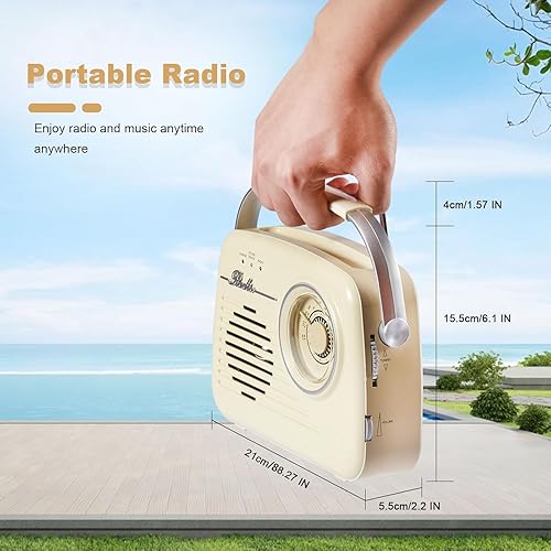 Miniatura 7 de Radios AM FM portátiles, funciona con pilas y enchufe de pared para el hogar, al aire librecocina, radio retro vintage con Bluetooth, esfera grande,