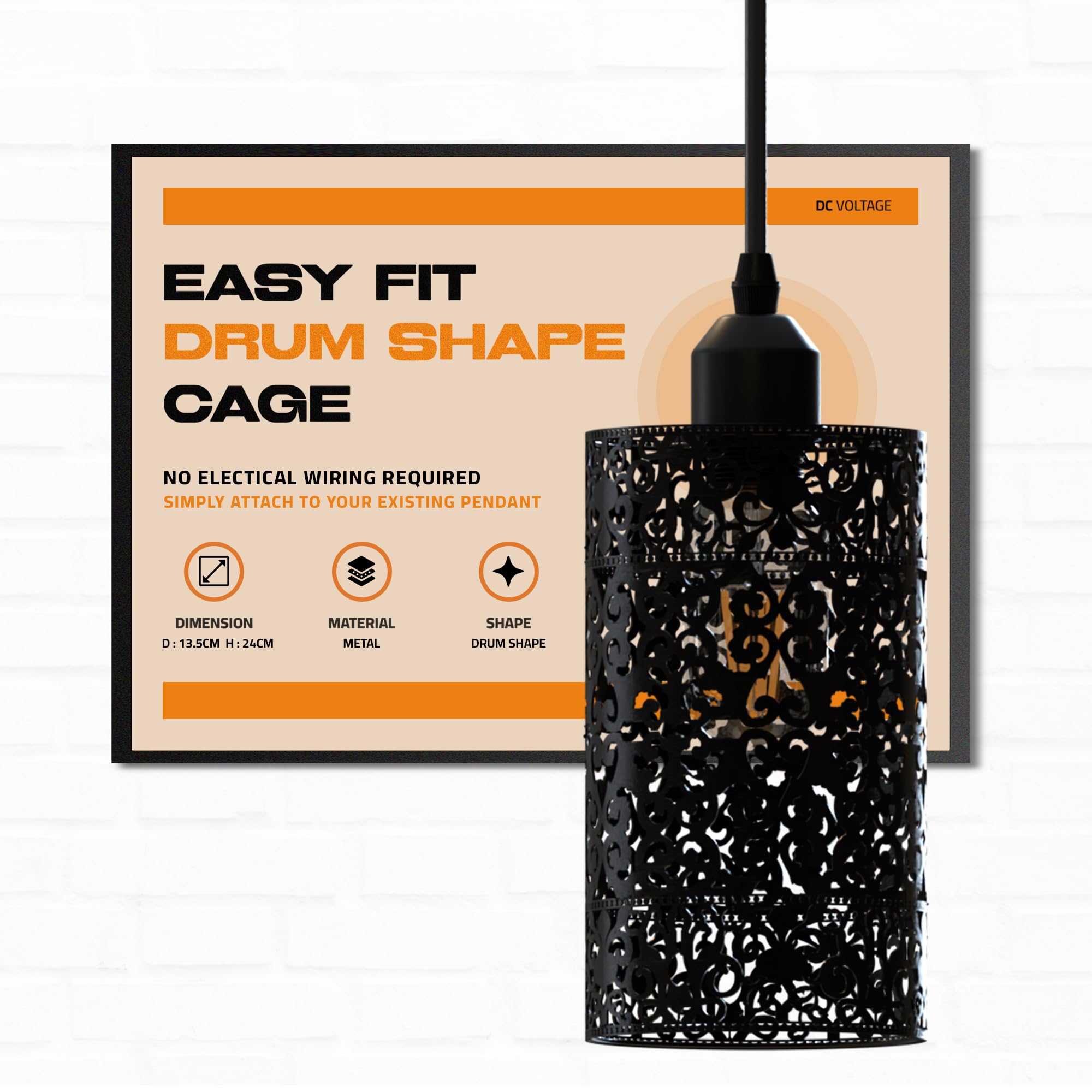 Metal Wire Cage Lamp Shade Open Style Easy Fit Pendant Light Drum Shade for Hallways (Style 36)