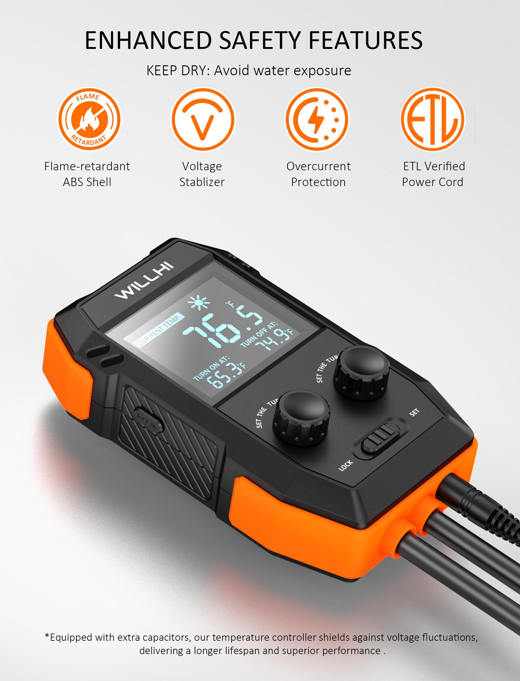 WH2408 - driver de temperatura 10 A, 1200 W, interruptor de enchufe de salida controlado por termostato digital para reptiles, terrarios, invernaderos, preparación casera, acuario, modo de