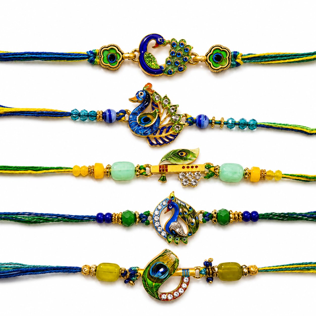 the purple tree Set of 5 Premium Peacock Designer Rakhis for Brother | Meenakari &tStone Studded Rakhi combo with Krishna and Peacock Designs, Handmade Rakhi For Bhai, Designer Rakhis For Bhai-picture-8