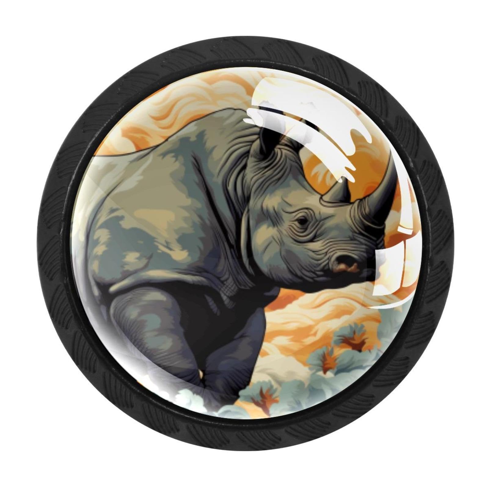 CHENZZZZ 4 Pieces Rhinoceros Drawer Knobs, 35mm Black Kitchen Cabinet Knobs, Drawer Pulls and Knobs, Glass Cabinet Hardware Single Hole Knob for Cabinets and Drawers Round