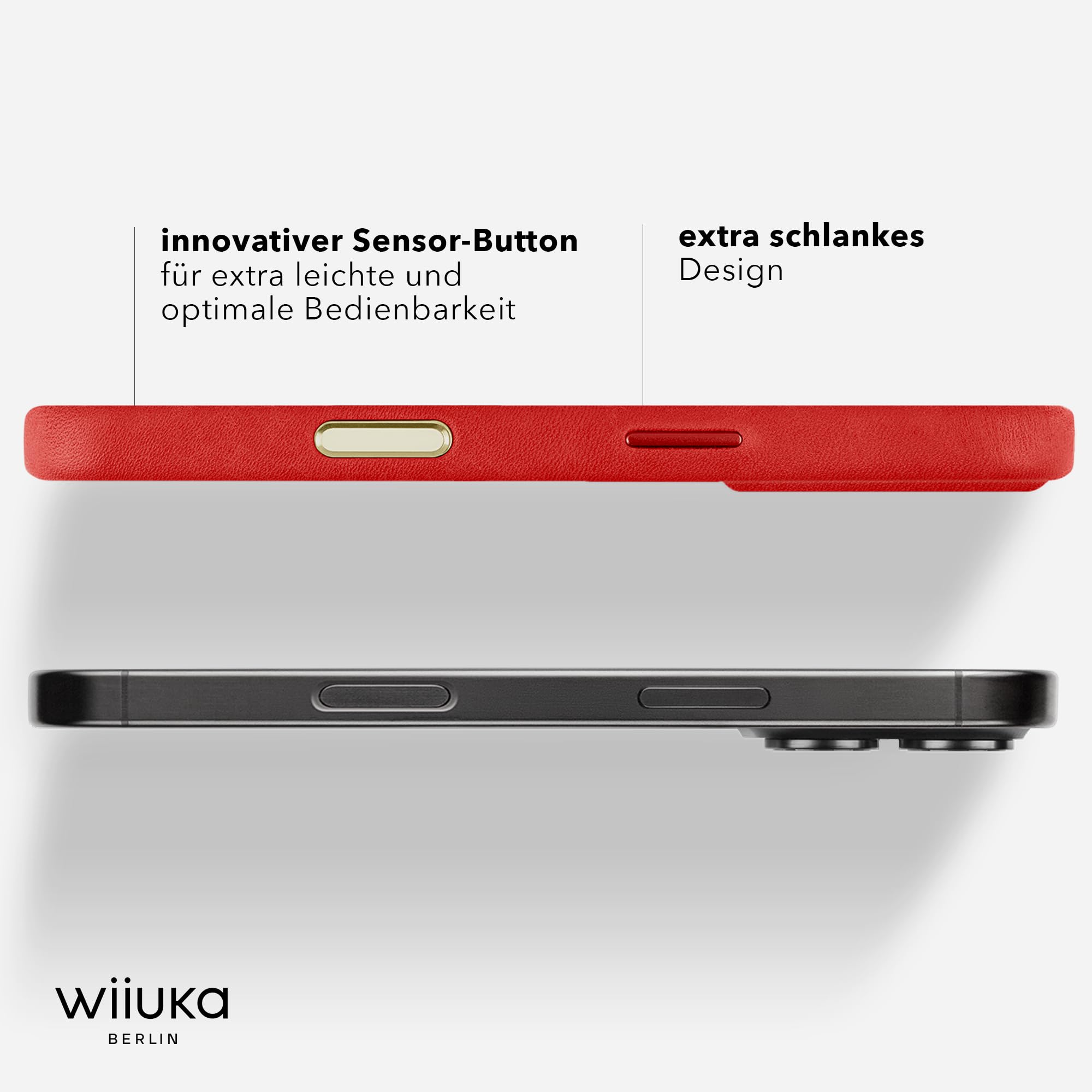 WIIUKA Funda para iPhone 17, piel de Alemania, funda de piel extrafina, funda premium para teléfono móvil, funda para teléfono móvil Qi, color rojo