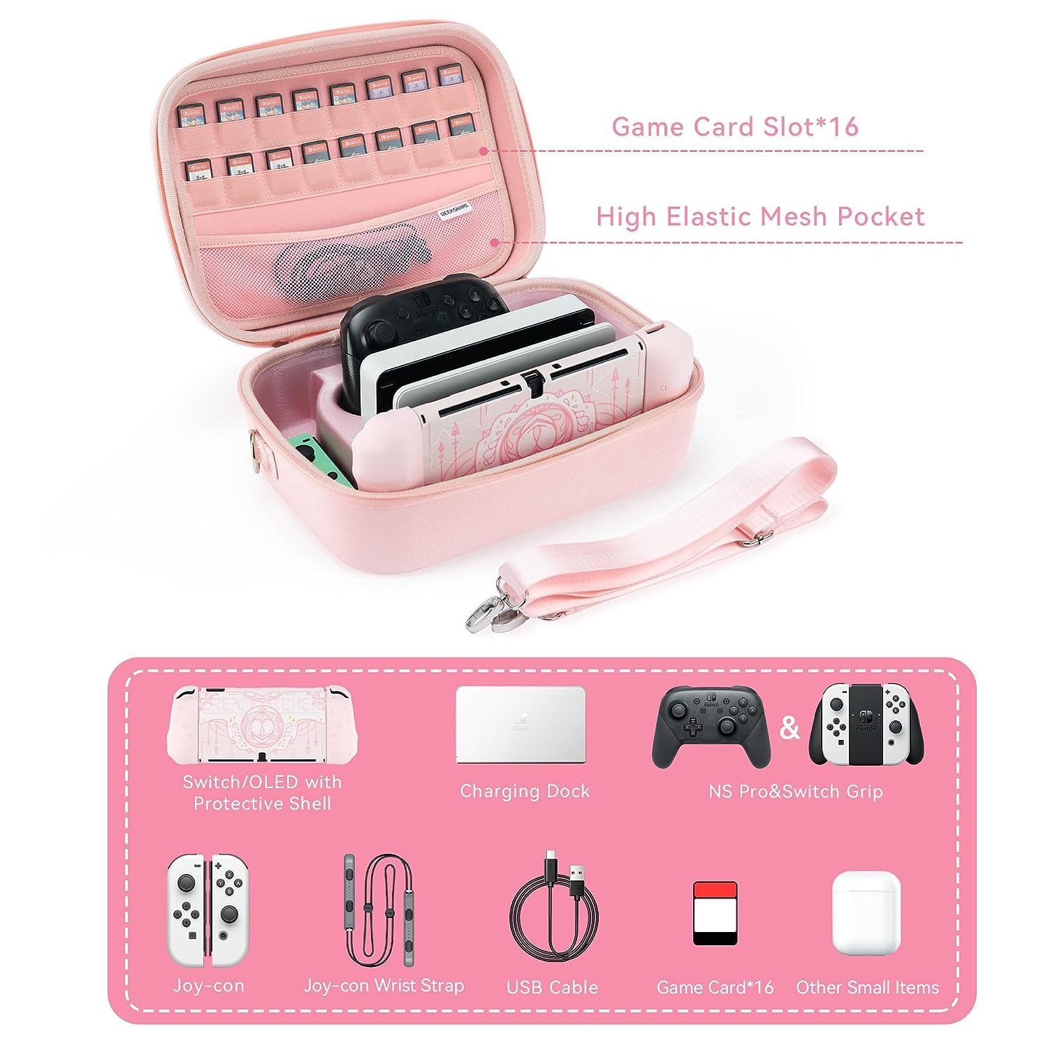 GeekShare Custodia da viaggio per Switch Ampia custodia da viaggio per Switch/OLED con 16 slot per riporre la console Switch - Serie Star Wings