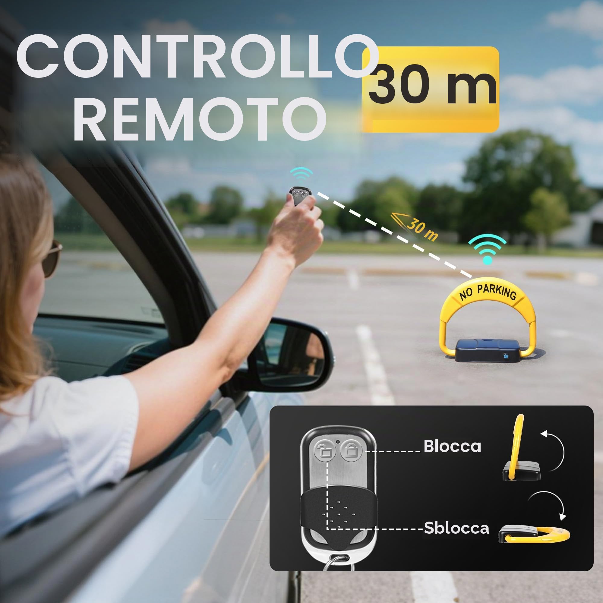 ORIENTOOLS, Barriera automatica per parcheggio, serratura per parcheggio telecomandata con 2 telecomandi con portata fino a 30 m, parcheggio privato, funzione intelligente con allarme