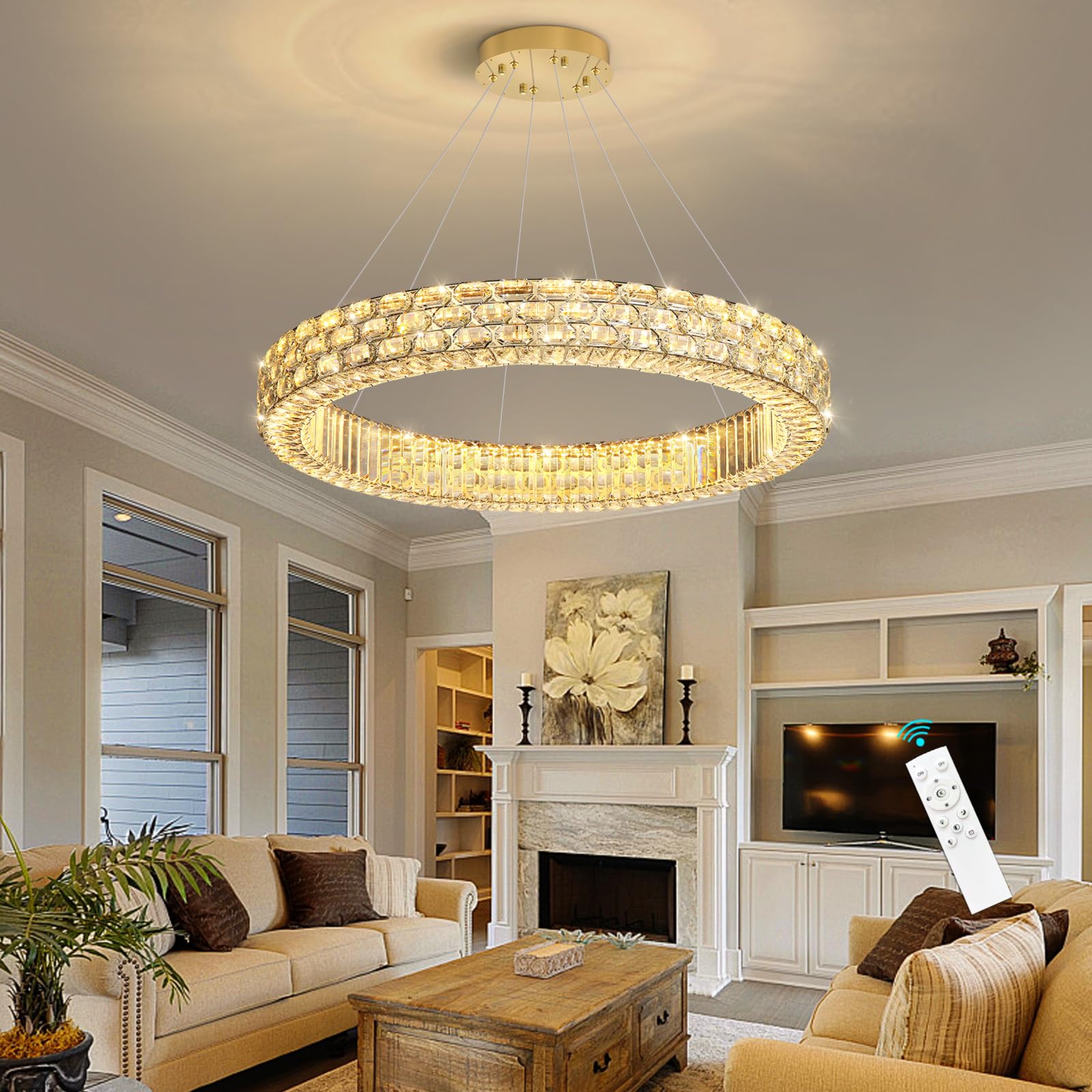 Photo 1 of YLKP Modern Crystal Chandelier, Dimmable LED Pendant Light