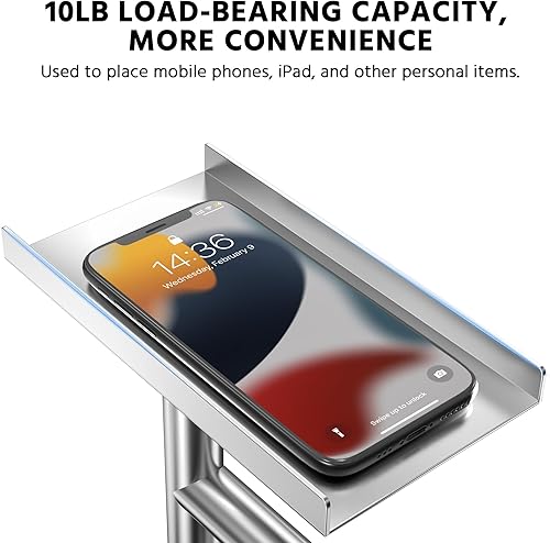 Miniatura 2 de CISILY Paquete de 2 soportes de papel higiénico negro con estante para teléfono, decoración de tolitos de baño. Soporte de rollo de papel de seda,