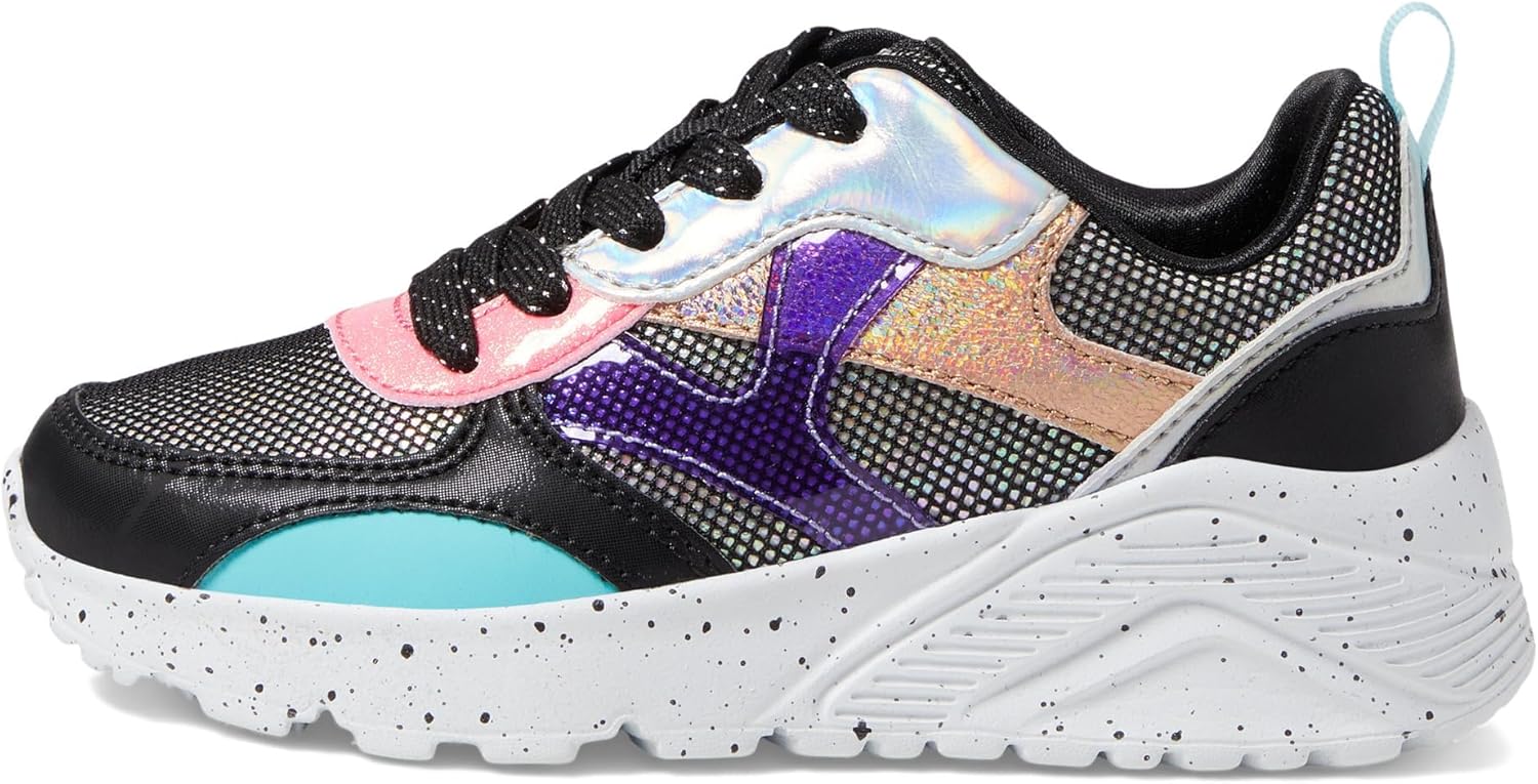 Skechers Girls Uno Lite-Meshed Up Sneaker, Black/Multi, 13 Little Kid