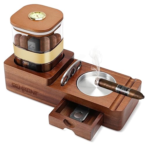Cigar Humidor and Cigar Ashtray Set,Wooden Ashtray with Cigar Jar