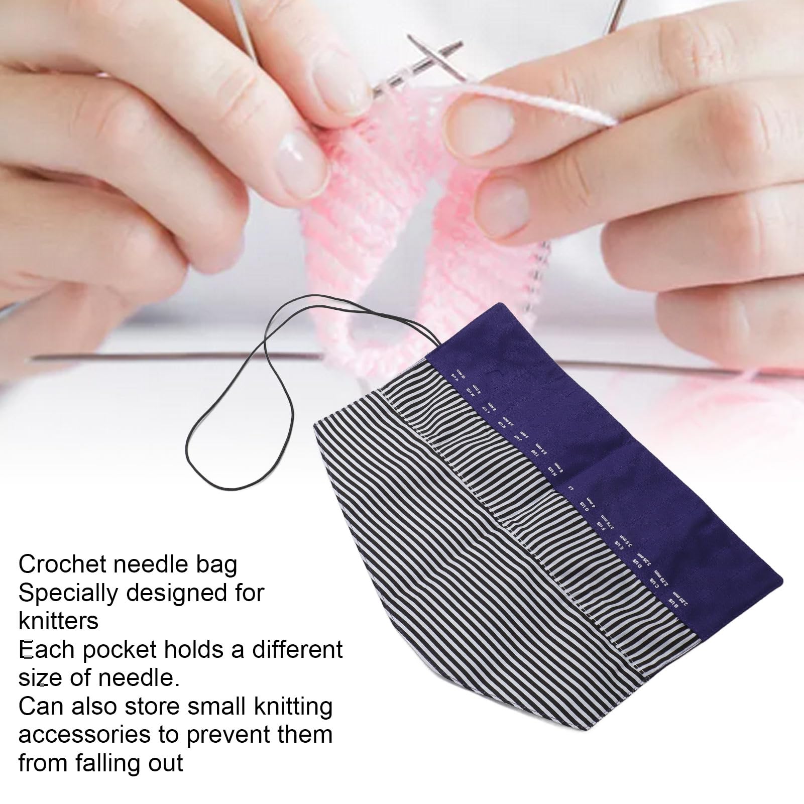 2PCS Crochet Hook Case, Foldable Crochet Storage Bag Knitting Needles Rolling Organizer Oxford Cloth Sewing Needle Bag with Zippered Pocket (Purple)