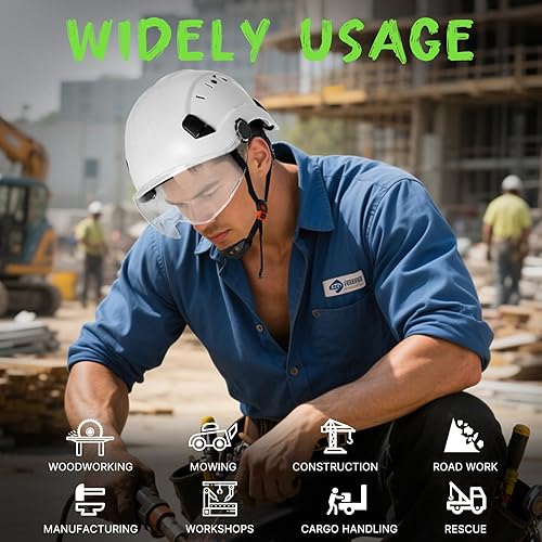 Miniatura 9 de AOLAMEGS Casco de seguridad para la construcción con visera ANSI Z89.1, aprobado por la OSHA, casco de seguridad de construcción, cascos blancos