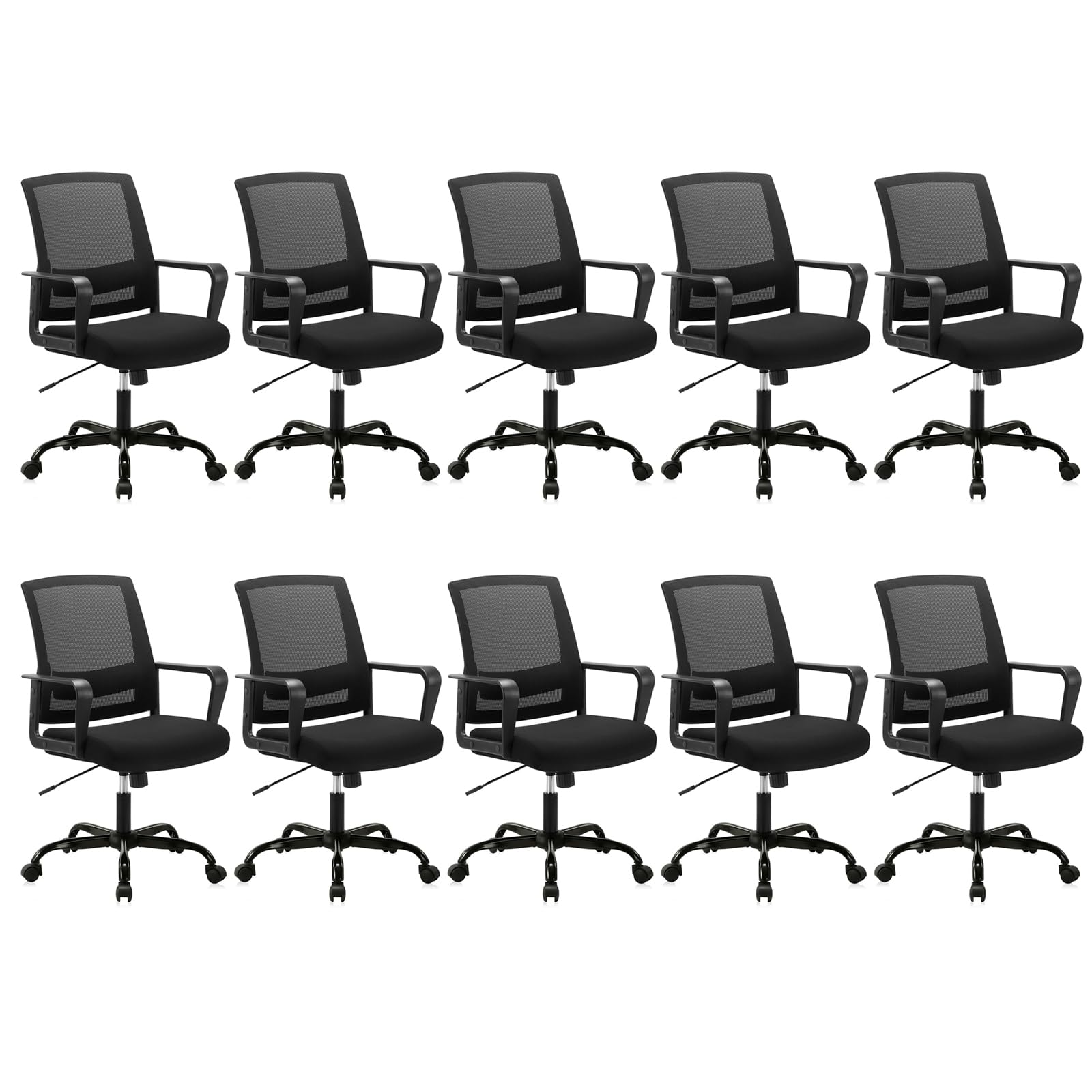 CLATINA Ergonomic Rolling Mesh Desk Chair with Executive Lumbar Support and Adjustable Swivel Design for Home Office Computer Black 10 Pack