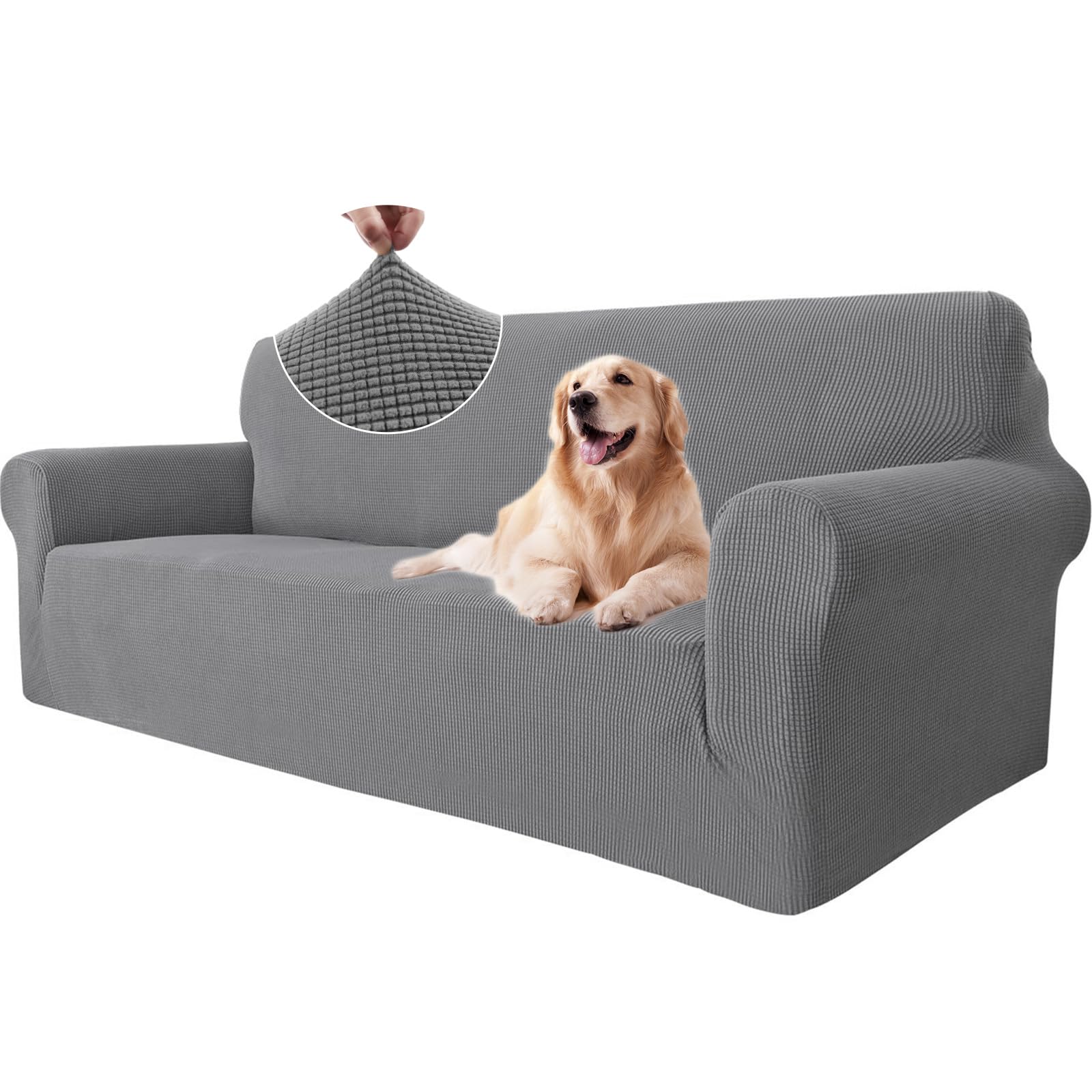 Housse canapé 3 places extensible gris clair Ystyle avec accoudoirs