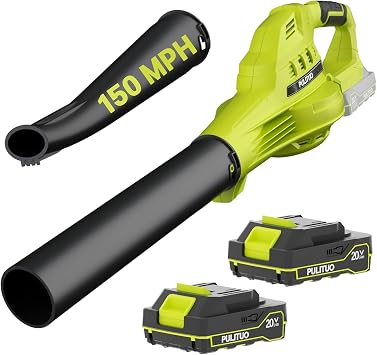 Leaf Blower Cordless with 2X 2.0Ah Batteries and Charger, 150MPH Lightweight Cordless Blower, 3 Speeds Small Electric Leaf Blowers for Lawn Care, Patio, Yard, Leaves, Grass, Dust Green