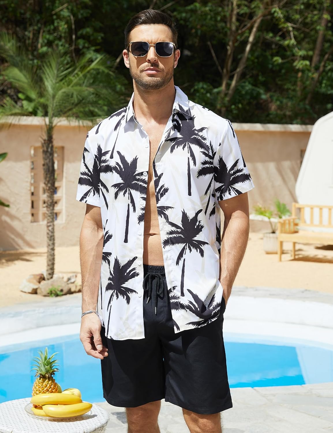 Yimoon Men's Summer 2 Piece Outfits Tropical Print Short Sleeve Button Down Hawaiian Beach Shirt and Shorts Set - Image 4