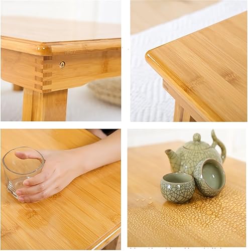 Miniatura 4 de SH Tables Mesa de comedor cuadrada de bambú de estilo japonés y multifunción, escritorio bajo para computadora, tamaño 31.5 x 31.5 x 10.6 in