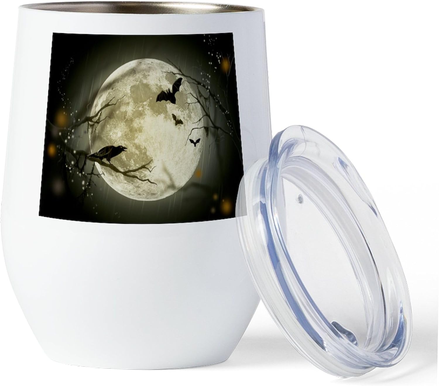 CafePress Halloween Moon Spooky Crows Insulated Wine Tumbler 12 oz