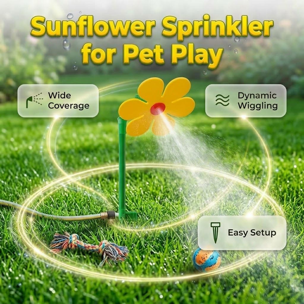 Crazy Daisy Arroseur de fleurs dansant amusant pour jardin et pelouse, jouet rotatif à 360° pour chien, arrosage du jardin d'été (jaune)