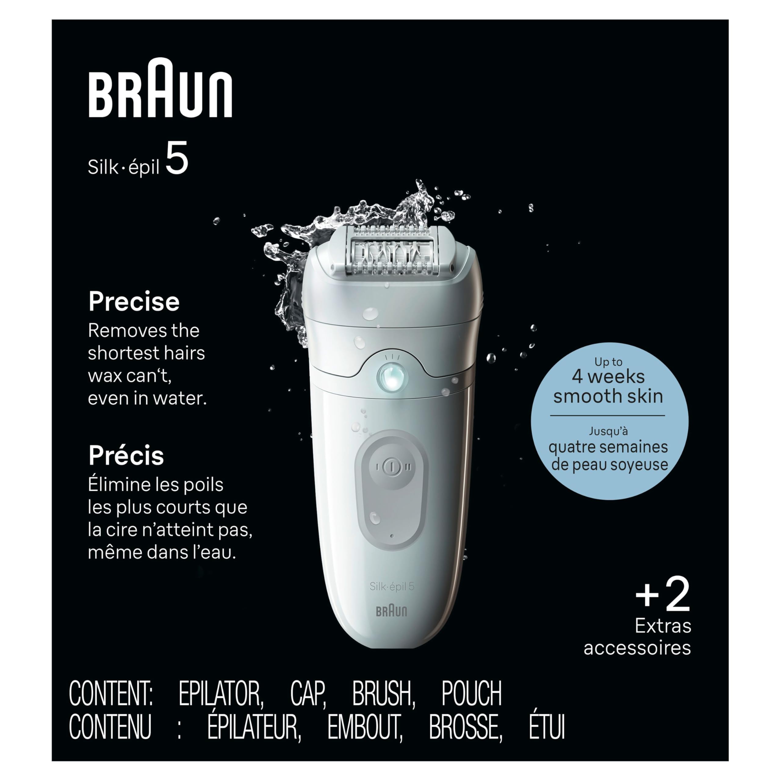 Braun Depiladora Silk-épil 5, dispositivo de depilación, afeitadora y recortadora para mujer, húmeda y seca, incluye tapa de contacto con la piel, SE5-011, gris