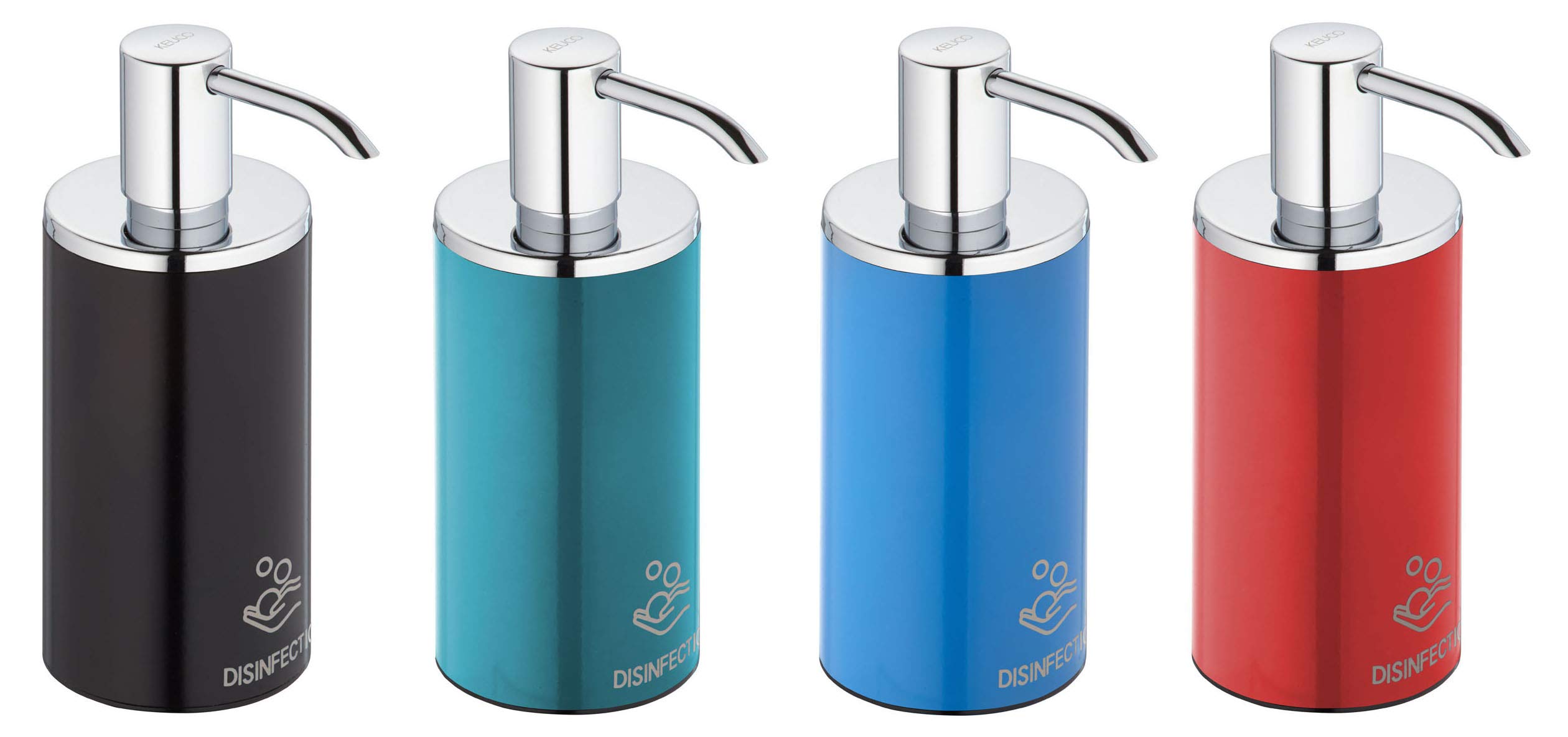 KEUCO Desinfektionsmittelspender, Hochglanz-verchromt/blau, nachfüllbar ca. 250ml Standmodell inkl. Pumpe & Kunststoff-Einsatz stehend