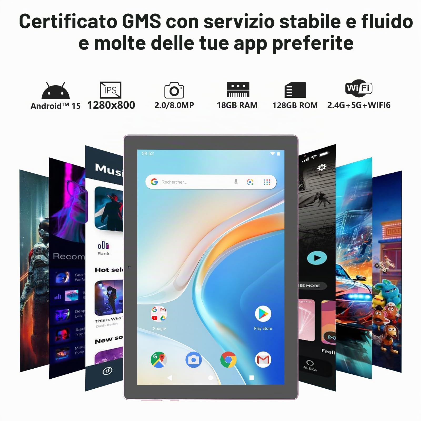 IWEGGO Tablet Android 15, 10 pollici 18 GB RAM+128 GB ROM/2 TB tablet espandibile, processore quad-core da 2,0 GHz, touch screen HD 1280 x 800, 5G WiFi6 BT 5.0, tablet 2 in 1 con custodia per tastiera