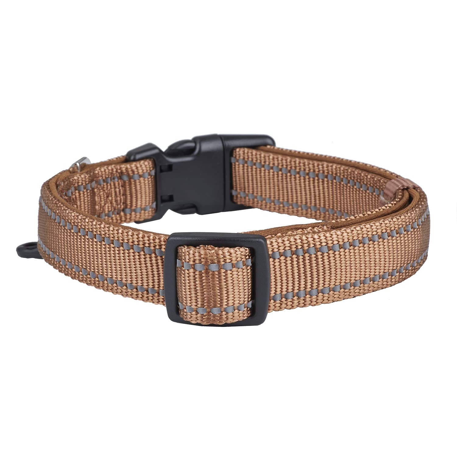 YUDOTE Collare per cani in nylon resistente riflettente con fodera imbottita in neoprene morbido e confortevole, per cani di taglia grande, uso quotidiano, marrone