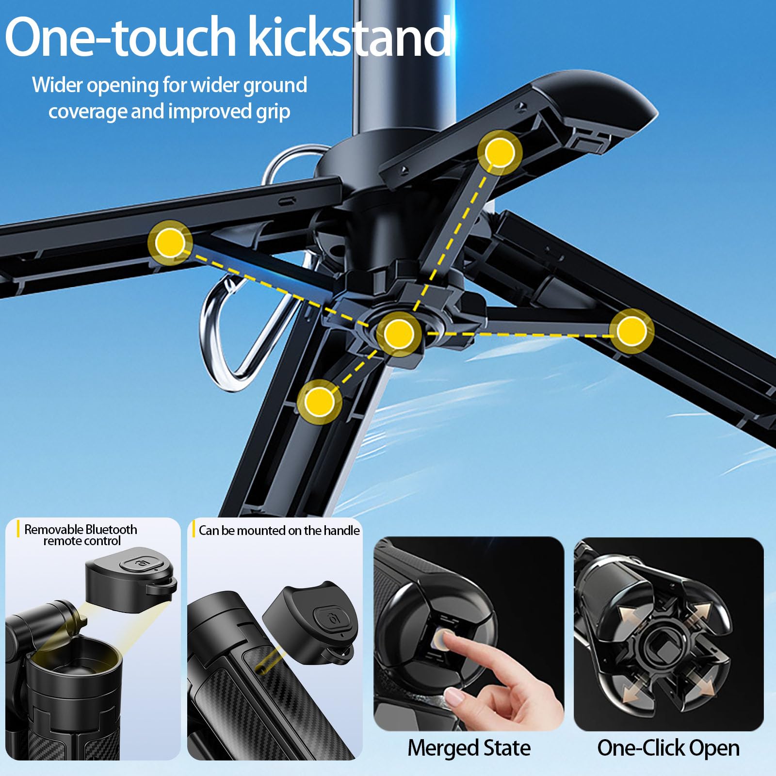 Bastone per selfie 4 in 1, multifunzione, rotazione a 360°, mini treppiede portatile estensibile per telefono con telecomando e anello in metallo per iPhone e Android, per viaggi, vlog, live streaming