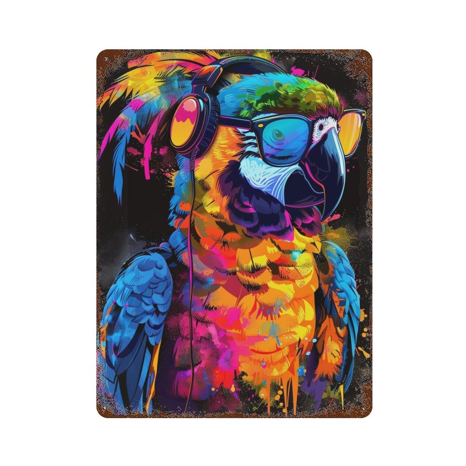 Colorful Parrot Art Print Decorative Tin Sign 15.7"x11.8", Shabby Chic Decor for Garage, Pub Or Kitchen