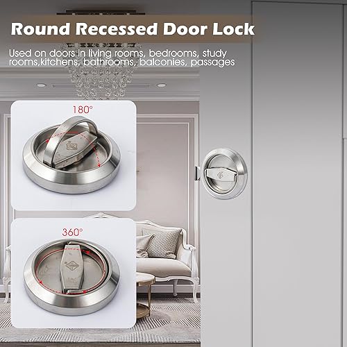 Miniatura 8 de Generic Cerradura redonda de puerta empotrada, manija de puerta empotrada oculta de acero inoxidable 304, tiradores de muebles para puerta de