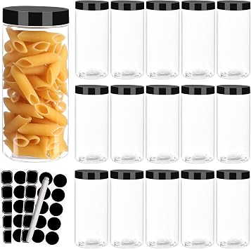 16 oz Plastic Jars with Black Lids,16 Pack Clear Plastic Jars