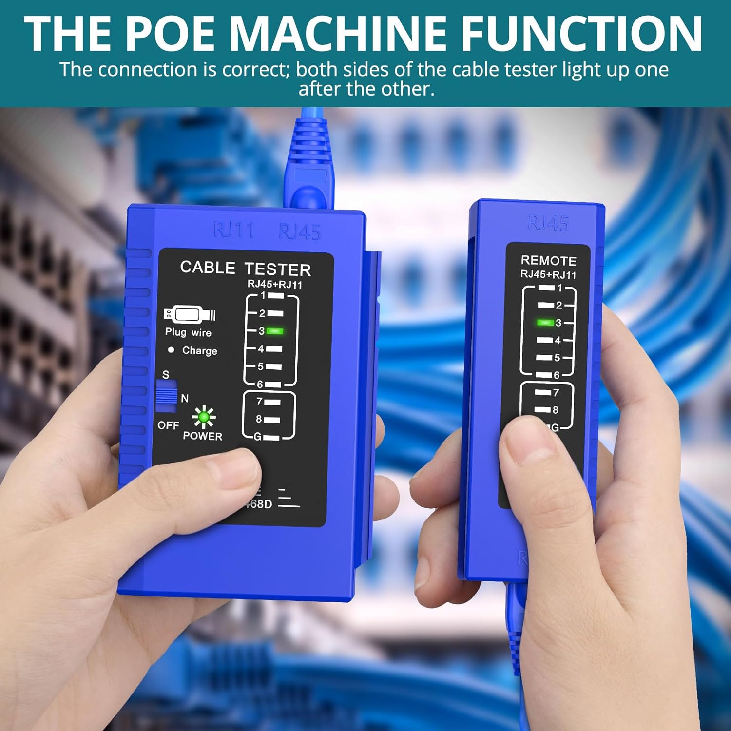 Ethernet Crimping Tool Kit RJ45 Crimp Tools,with Rechargeable Network Cable Tester,CAT5/6 CAT7 Pass Through RJ45 Connectors,Wire Crimper,All-In-One Mini Cable Stripper for Network Installer