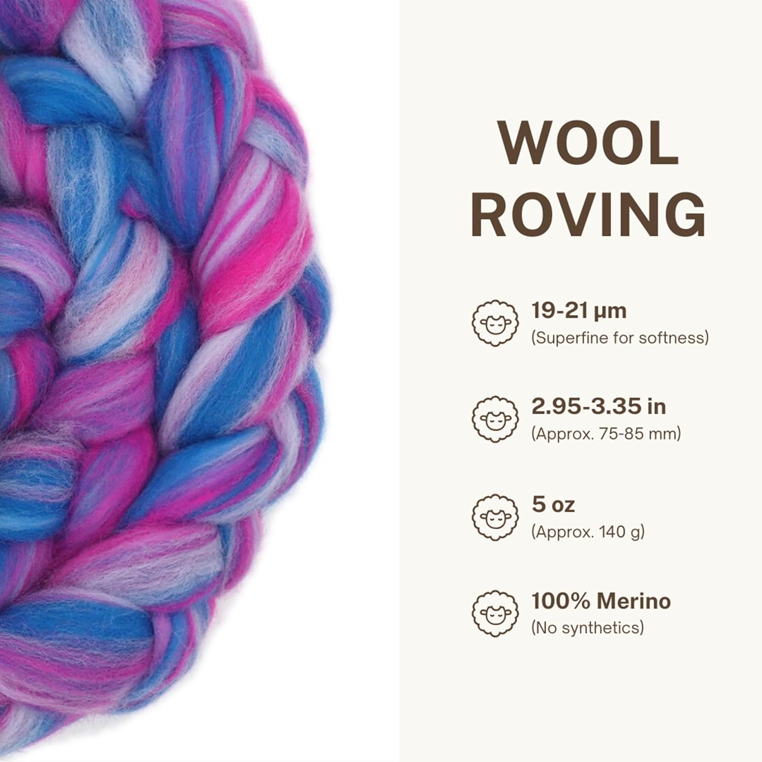 DICHA Fine Merino Wool Roving – Hand-Dyed in Stunning Color Blends for Needle Felting, Wet Felting, Spinning, and Weaving – Soft Combed Top Fiber – 5oz – Ocean Dream