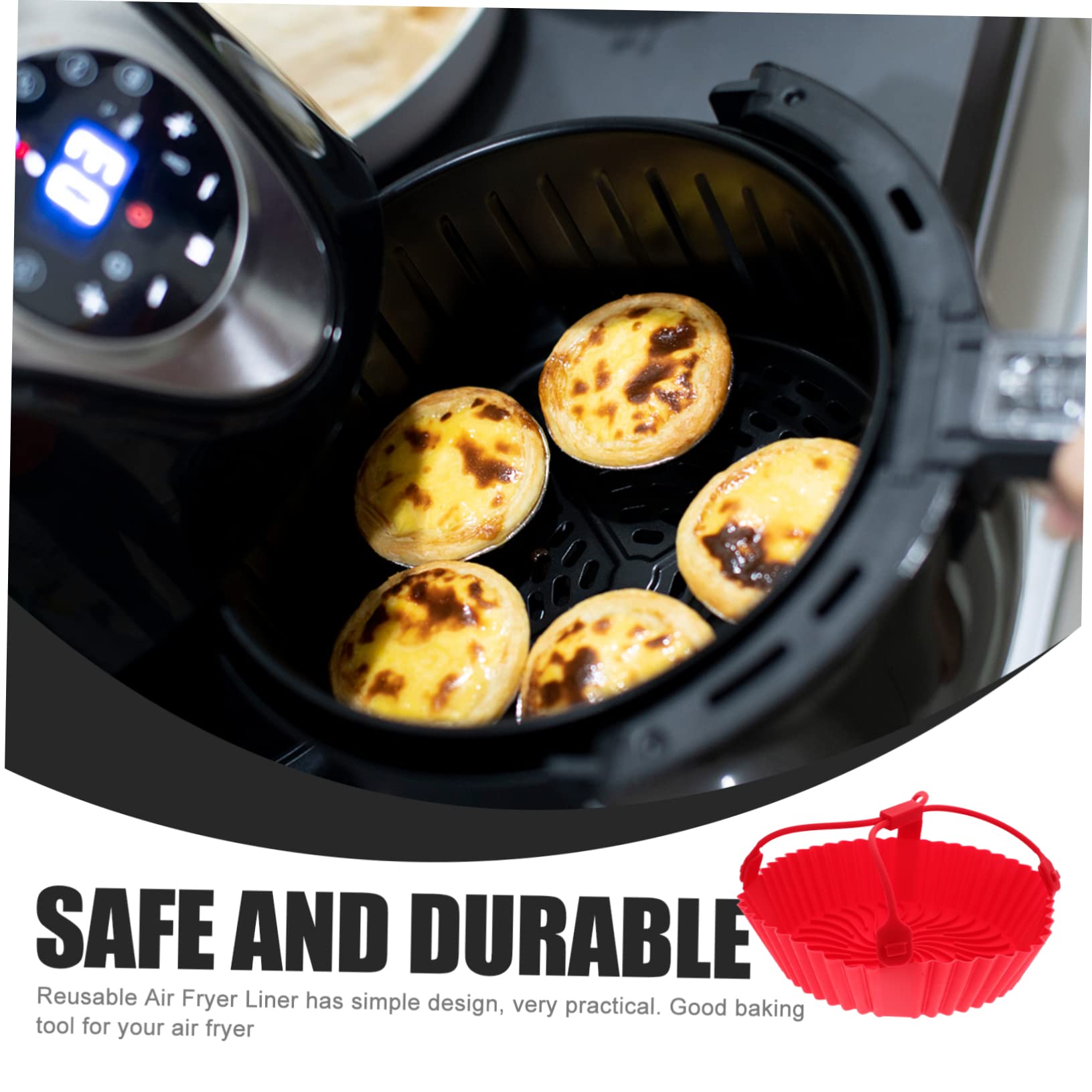 RORPOIR Non-stick Silicone Liner for Air Fryers Reusable Baking Mat with Handles for Chicken Fish and More Food-grade Silicone Convenient Round Design