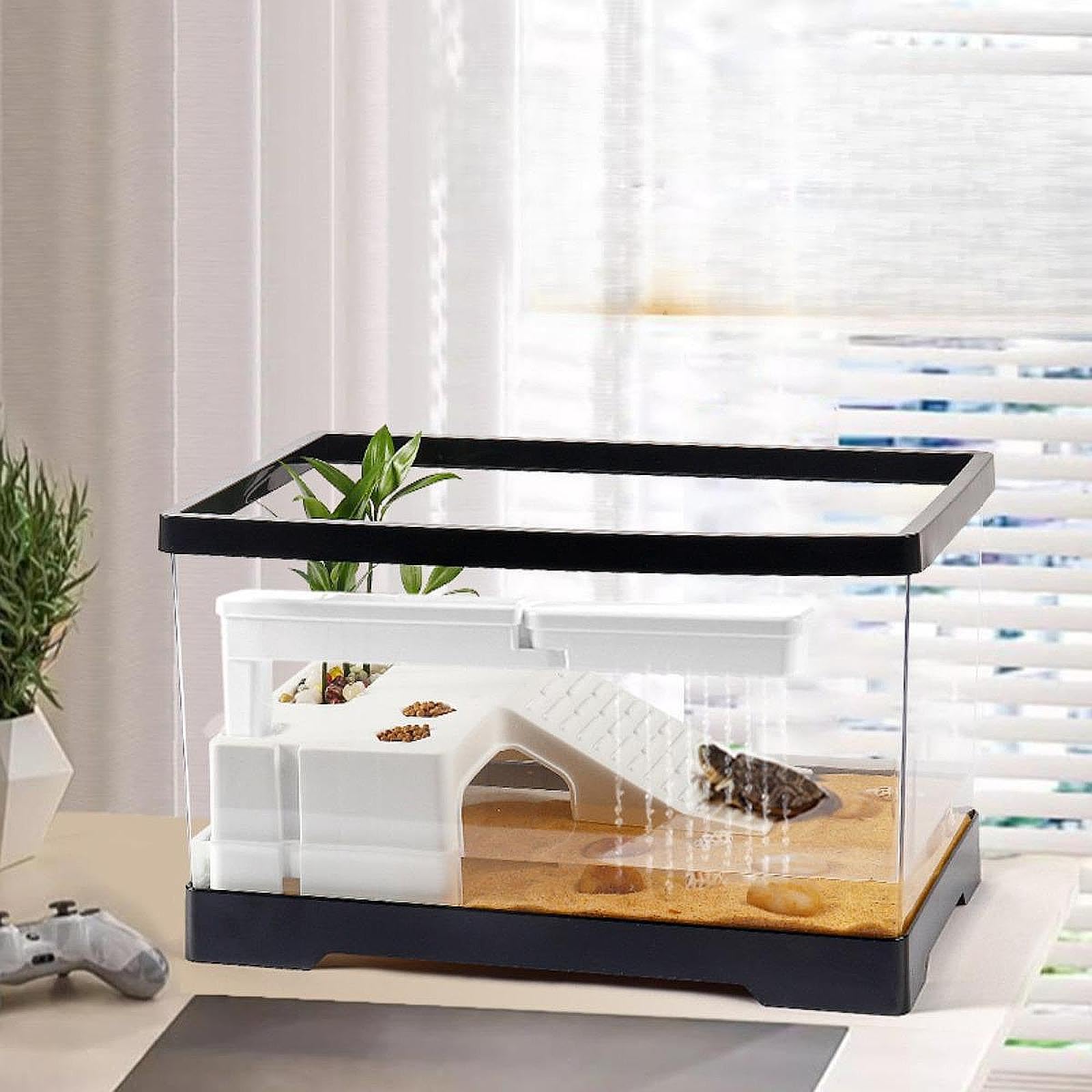 Habitat pour Reptiles, Balcon, Aquarium, Maison pour Tortues, Terrarium pour Amphibiens, Décoration Intérieure, Noir
