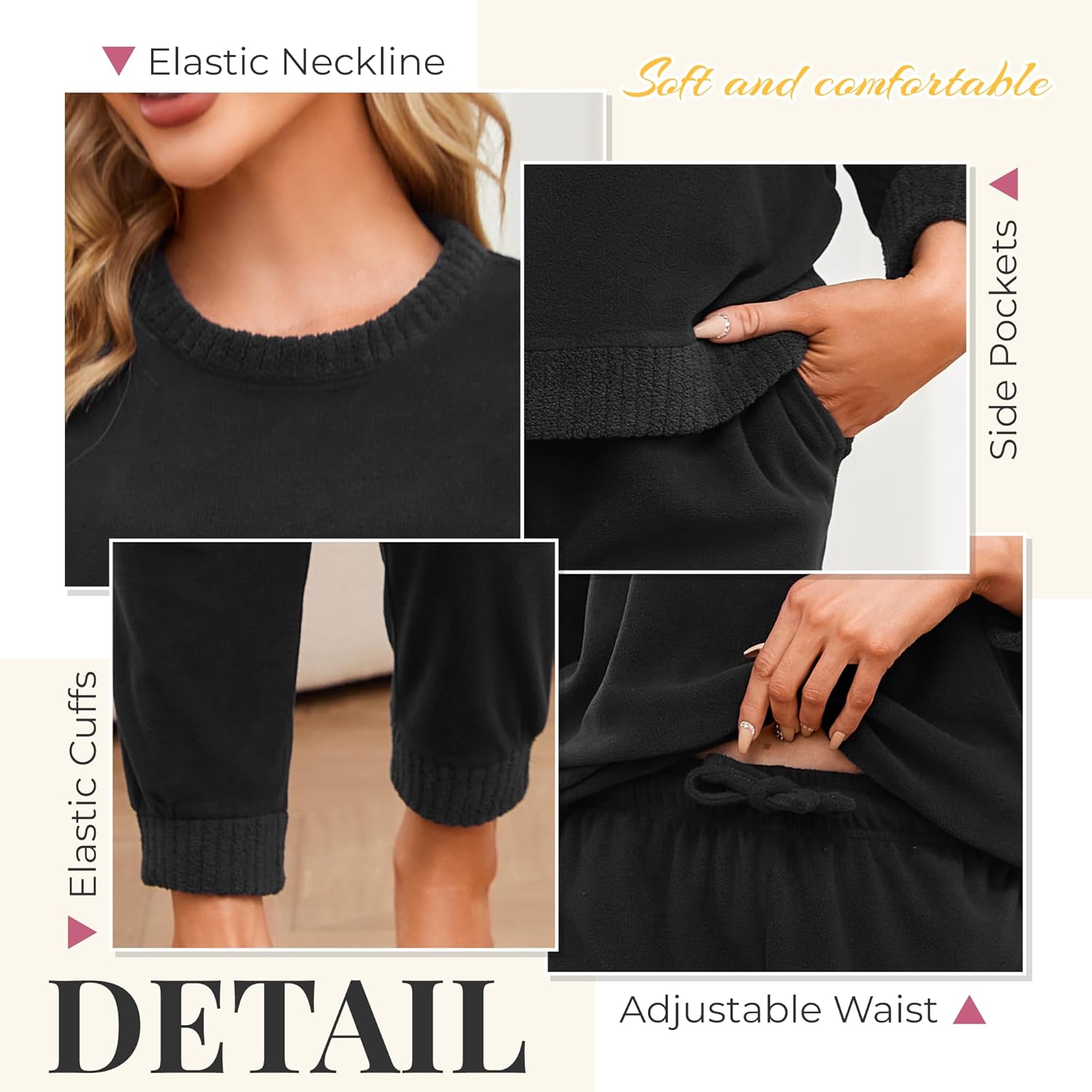 U2SKIIN Ultra Soft Lightweight Fleece Pajamas for Women - Cozy Long Sleeve Lounge Set, Perfect for Relaxing Nights - Image 4