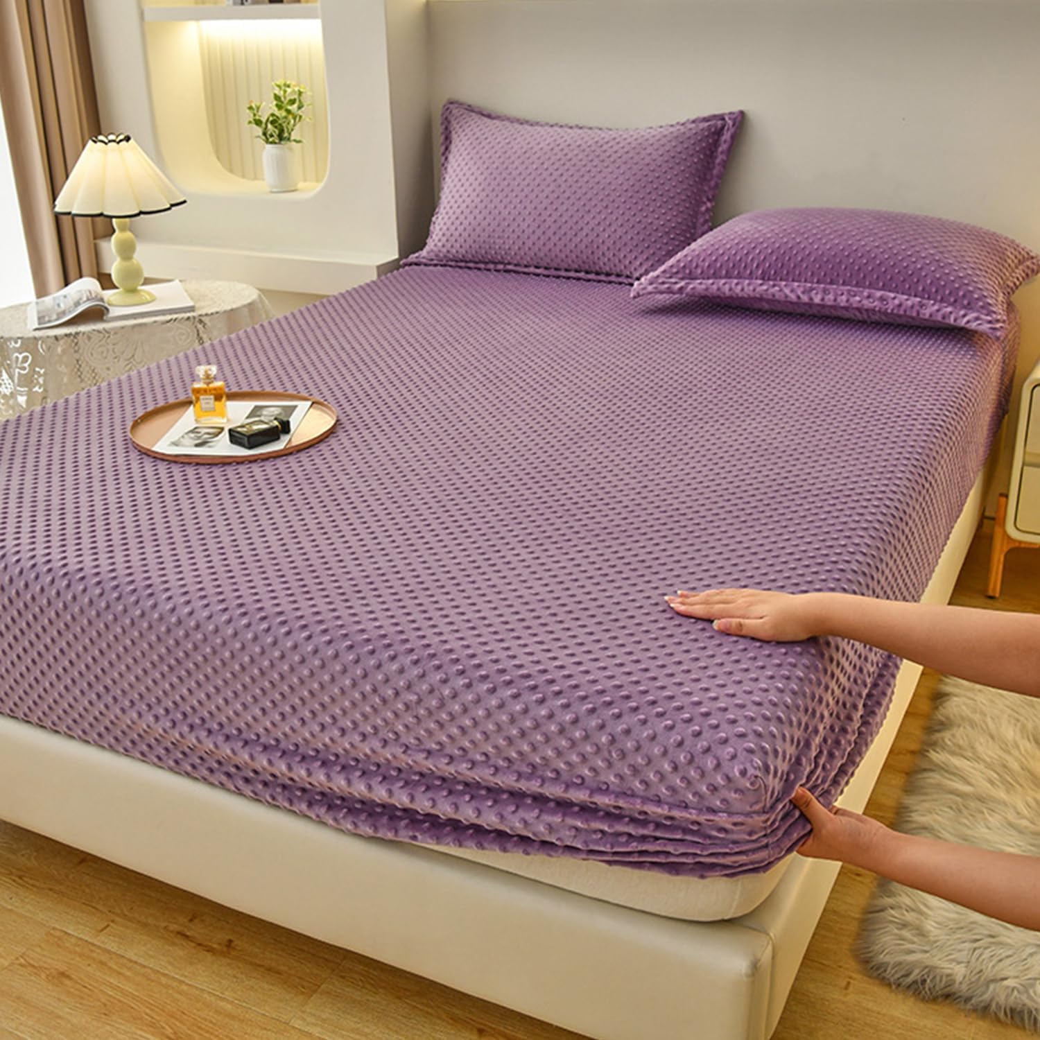 Purple,90 * 200cmTWIN,LDLCYCN Velvet Mattress Protector Queen King Size Dustproof Mattress Cover Warm Thicken Mattress Pad Cover Soft Breathable Bed Cover with 10'' Deep Pocket Machine Washable