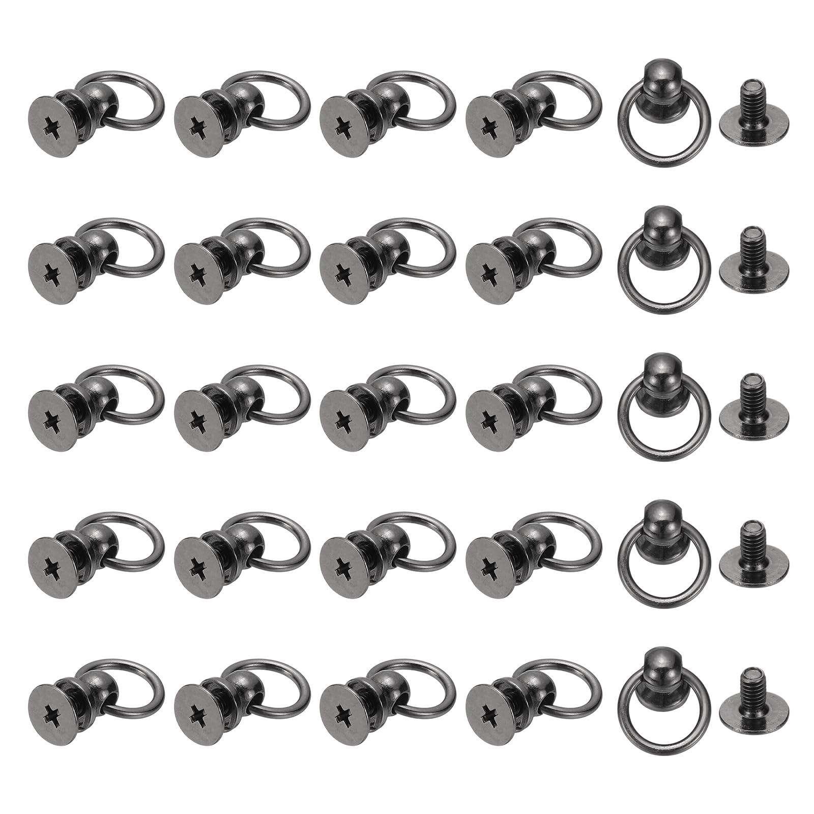 PATIKIL 25 Pcs 0.28"x0.22" Screwback Round Head Rivet with Single Ring, Leather Rivet Kit Metal Handmade DIY Purse Bag Belt Hardware Accessory for Leather Crafting Handbags,Gunmetal