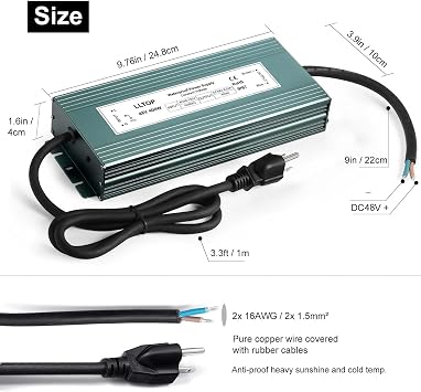 LLTOP 48V DC Power Supply Waterproof IP67 Transformer 400W 8.33A | AC100-130V Input, Aluminum Case, Constant Voltage Converter, Outdoor Transformer for LED Lights, For Pump Humidifier