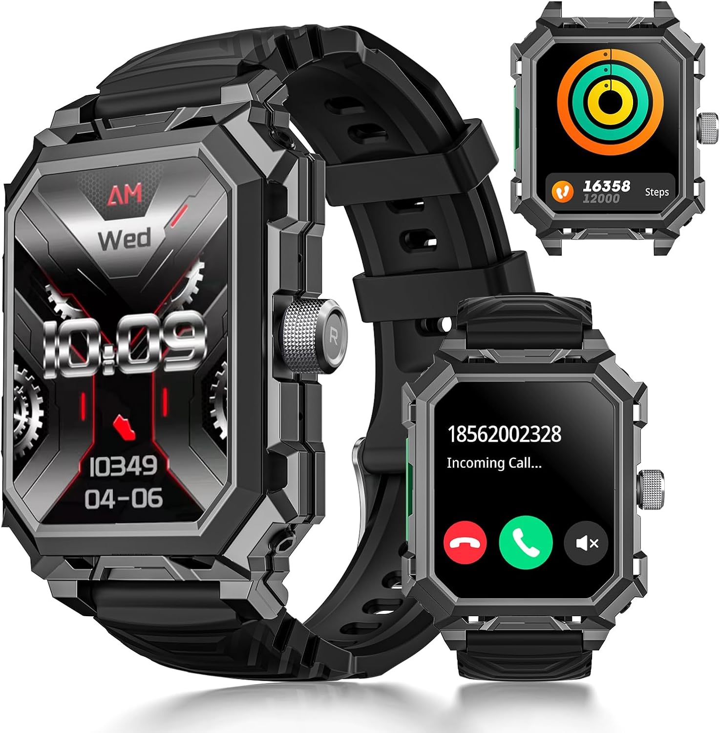 Rogbid Military Smart Watches for Men, 2.06'' AMOLED IP68 Waterproof Smartwatch for Android iOS, Answer/Make Call Fitness Tracker with Heart Rate/Sleep/Stress/SpO2/120+Sport Modes