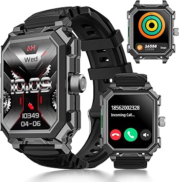 Rogbid Military Smart Watches for Men, 2.06 AMOLED IP68 Waterproof Smartwatch for Android iOS, Answer/Make Call Fitness Tracker with Heart Rate/Sleep/Stress/SpO2/120+Sport Modes