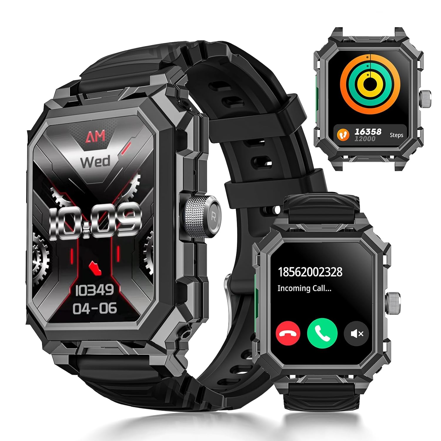 Rogbid Military Smart Watch for Men Women,2.02″HD 710mAh IP69 Waterproof Smartwatch,Monitors Blood Pressure, Heart Rate,Sleep,120+Sports Modes Outdoor Fitness Activity Tracker for Android iOS iPhone.