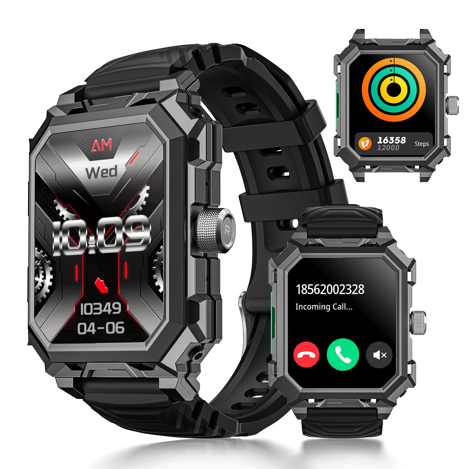 Rogbid Military Smart Watches for Men (Answer/Make Call),Big AMOLED IP68 Waterproof Smartwatch for Android iOS, Fitness Tracker with Heart Rate/Sleep/