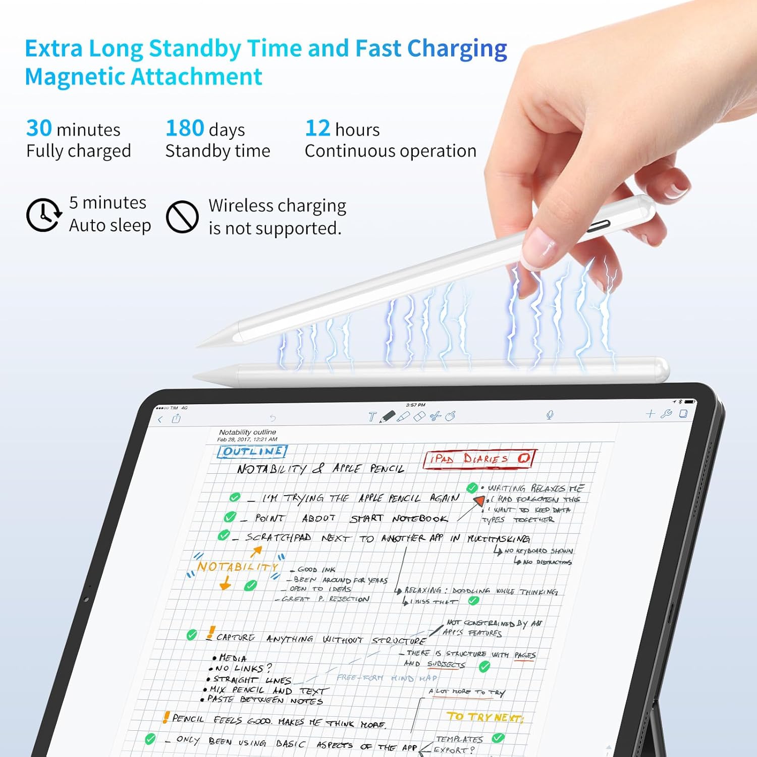 Stylus Pen for iPad 2018-2023, Compatible with ipad 10th Generation Pencil with Tilt Sensitivity & Palm Rejection & Magnetic, Pencil for iPad 10/9/8/7/6, Air 3/4/5, Mini 5/6, Pro 11"/12.9" - Image 3