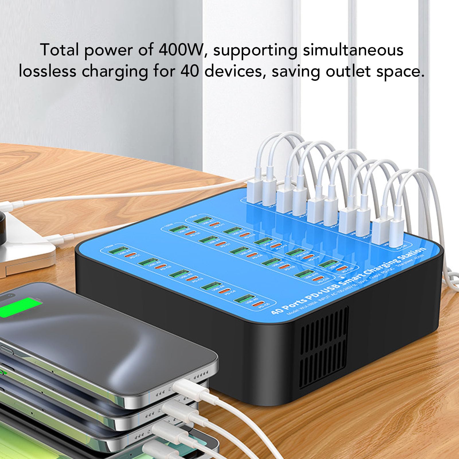 Sxhlseller Stazione di Ricarica USB a 20 Porte con Ricarica Rapida 20 PD, Caricabatterie Multidispositivo da 400 W per Smartphone, Laptop, Tablet, Doppie Ventole di Raffreddamento, per (Spina europea)