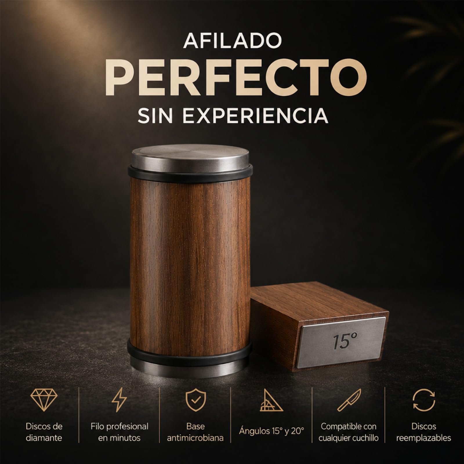 Noren Pro Afilador de cuchillos profesional, discos de diamante (Negro) | Afilador profesional con discos de diamante 400/1000#, ángulos de 15° y 20°, compatible con la mayoría de cuchillos.
