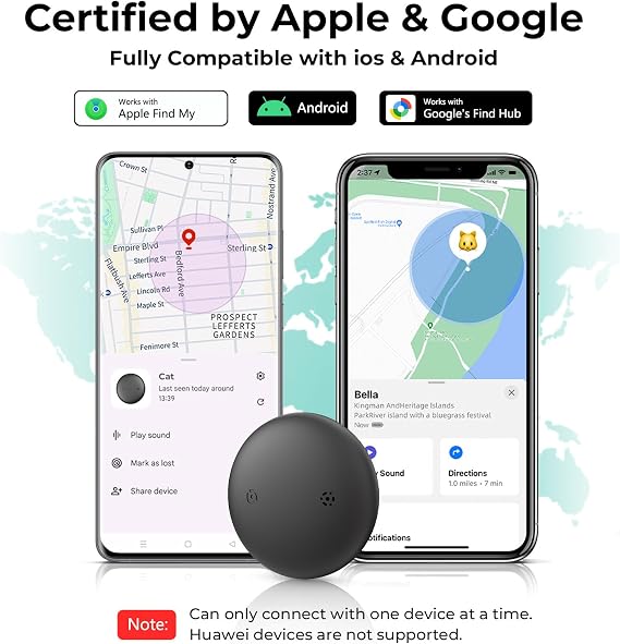 Cat GPS Tracking Collar (iOS & Android), Bluetooth GPS Dog Tracker Blue 1P